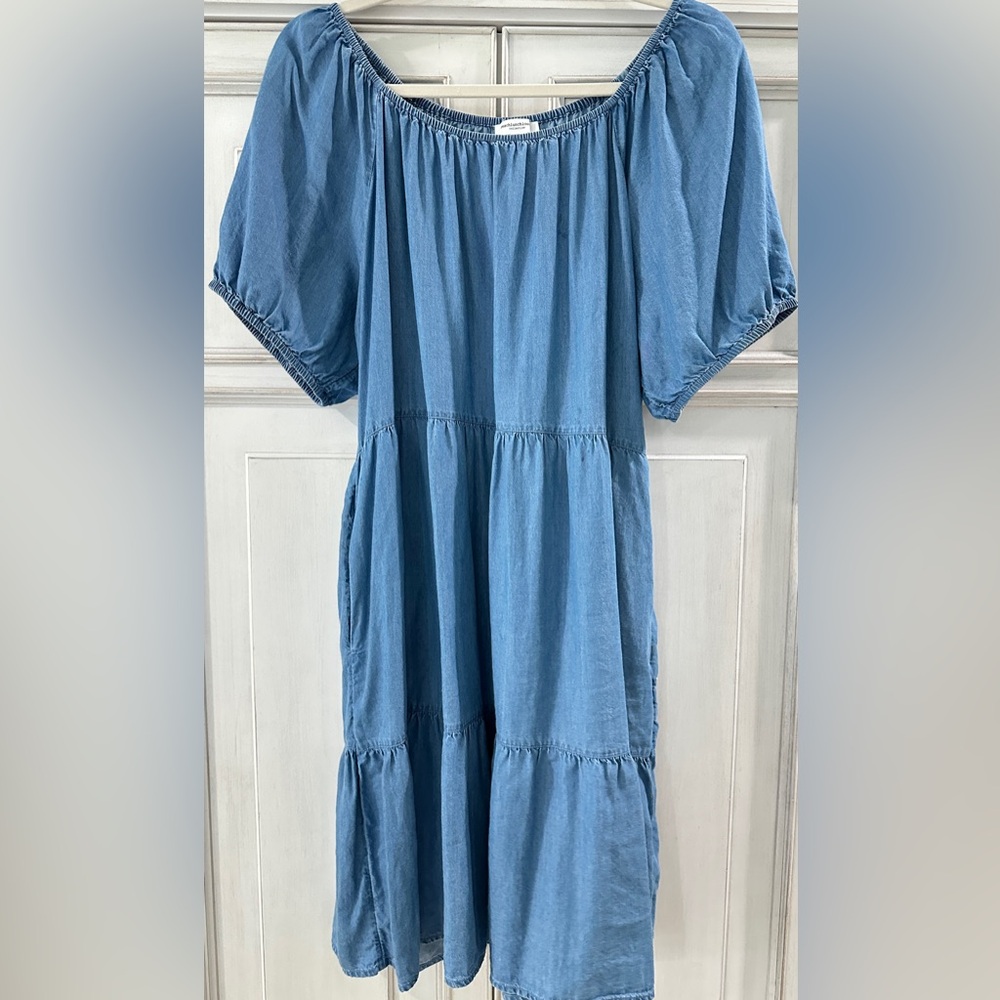 New washed but Never Worn SZ L beachlunchlounge Casual Denim Blue Dress